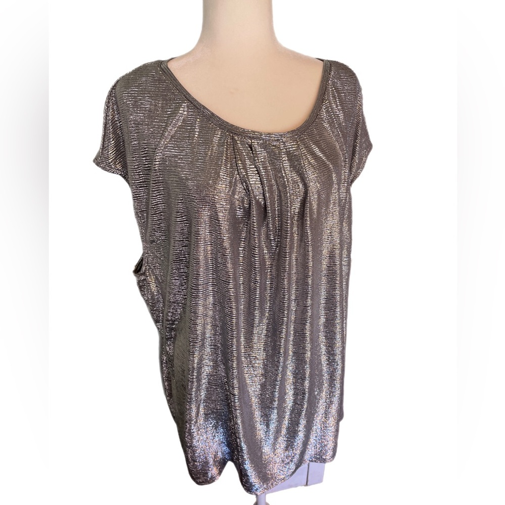 Liz Claiborne career woman silver metallic shimmer boxy lagenlook top si…